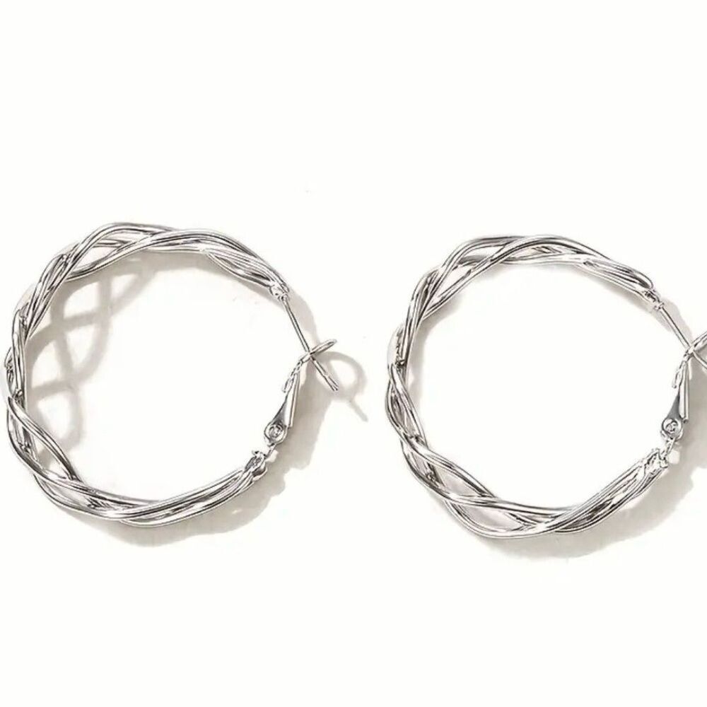 Open Twist Silver/Tone Earrings - Picture 3 of 5